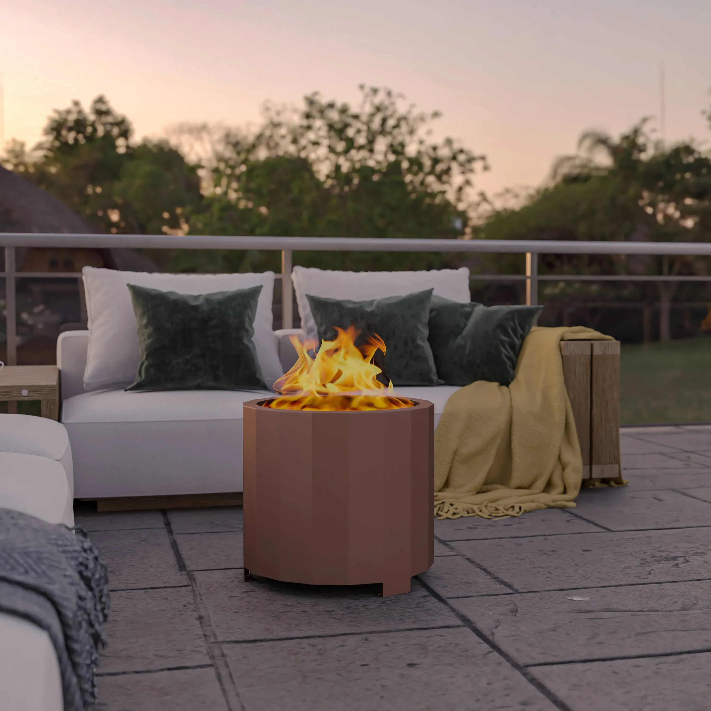 Flash Furniture Titus Commercial Grade Wood Burning Smokeless Outdoor Firepit - Bronze Finish - 19.5 inches - Portable - Waterproof Cover