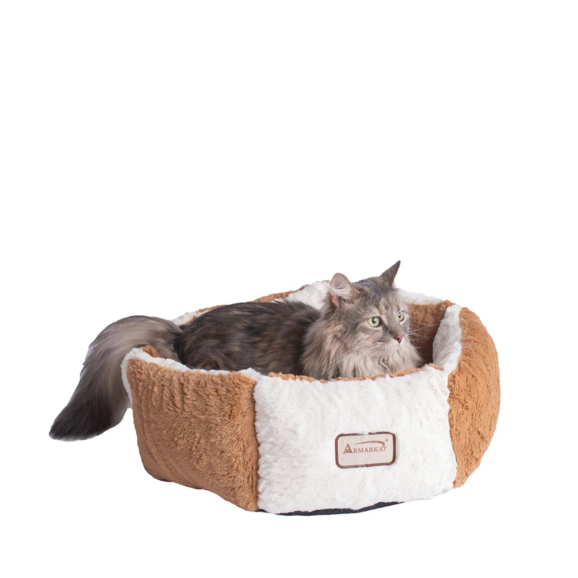 Armarkat Round Brown and Ivory Polyester Bolster Cat Bed (Small) Lowes.com