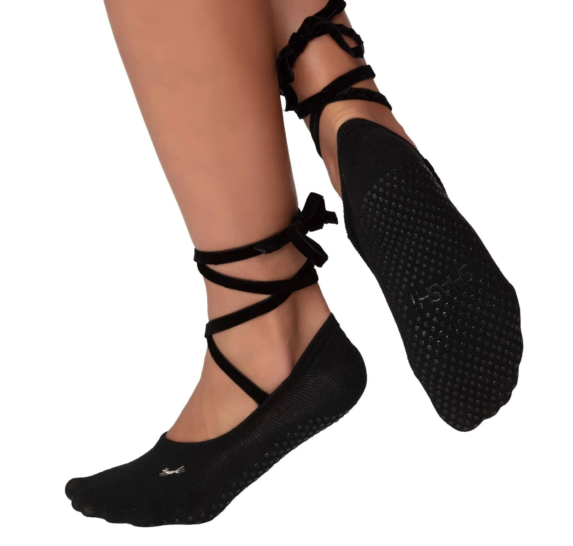 SHASHI ESSENTIALS Woman’s No Show Ballet Tie Grip Socks Black / LG