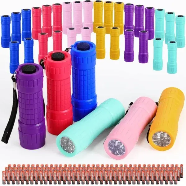 36 Pcs Small Mini Flashlights 9 LED Flashlight Assorted Colors with Lanyard Small Handheld Flashlights Bulk 3AAA Battery Included Plastic Flash Light for Kids Camping Class Teaching Party