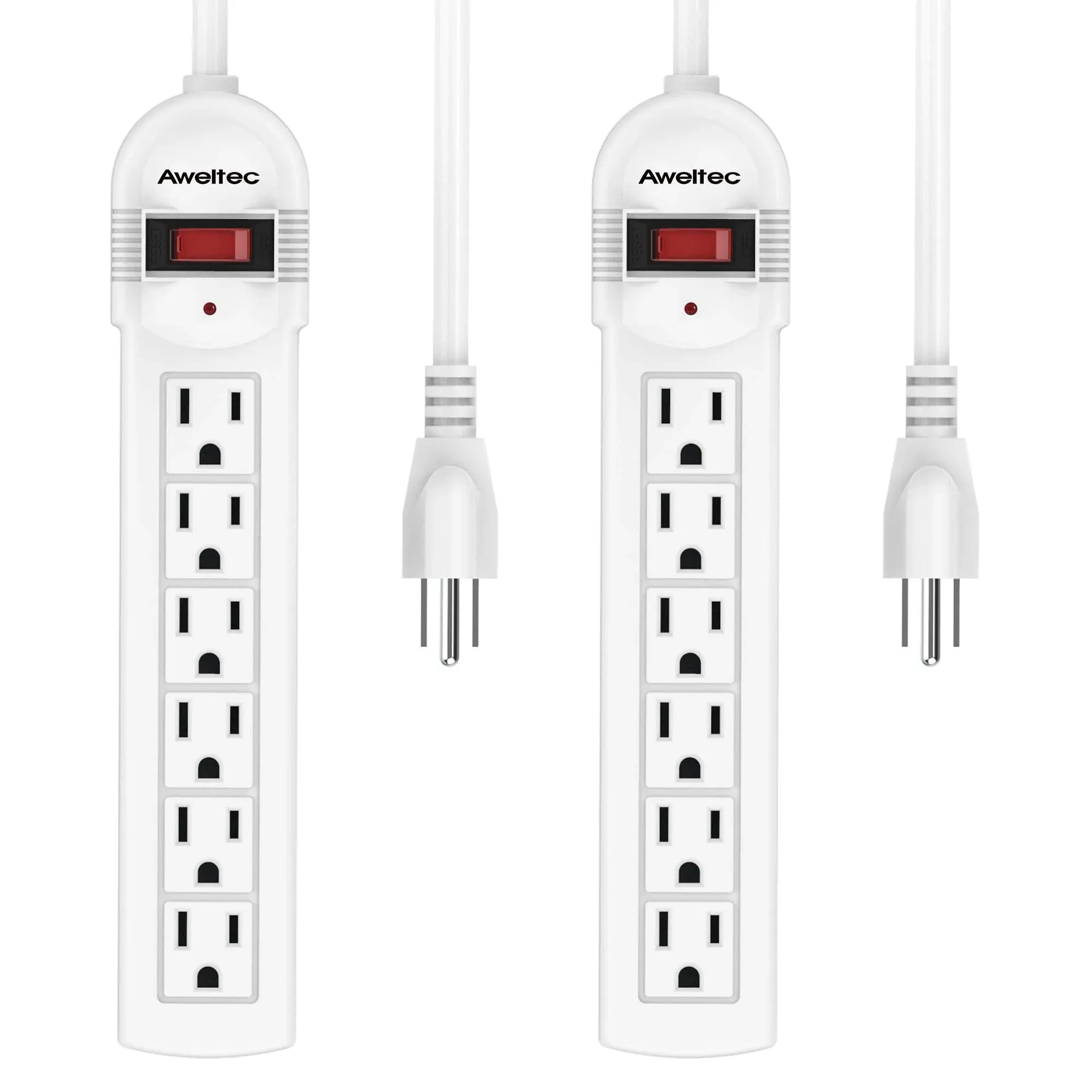 6-Outlet Surge Protector Power Strip 2-Pack - ETL 900 Joules 5-Foot Extension...