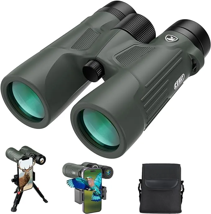 Gosky 10X42 HD Binoculars for Adults with Phone Adapter, High Power Binoculars with BAK4 Prism and FMC Lens, Waterproof Binoculars for Bird Watching Hunting Traveling Outdoor Sports