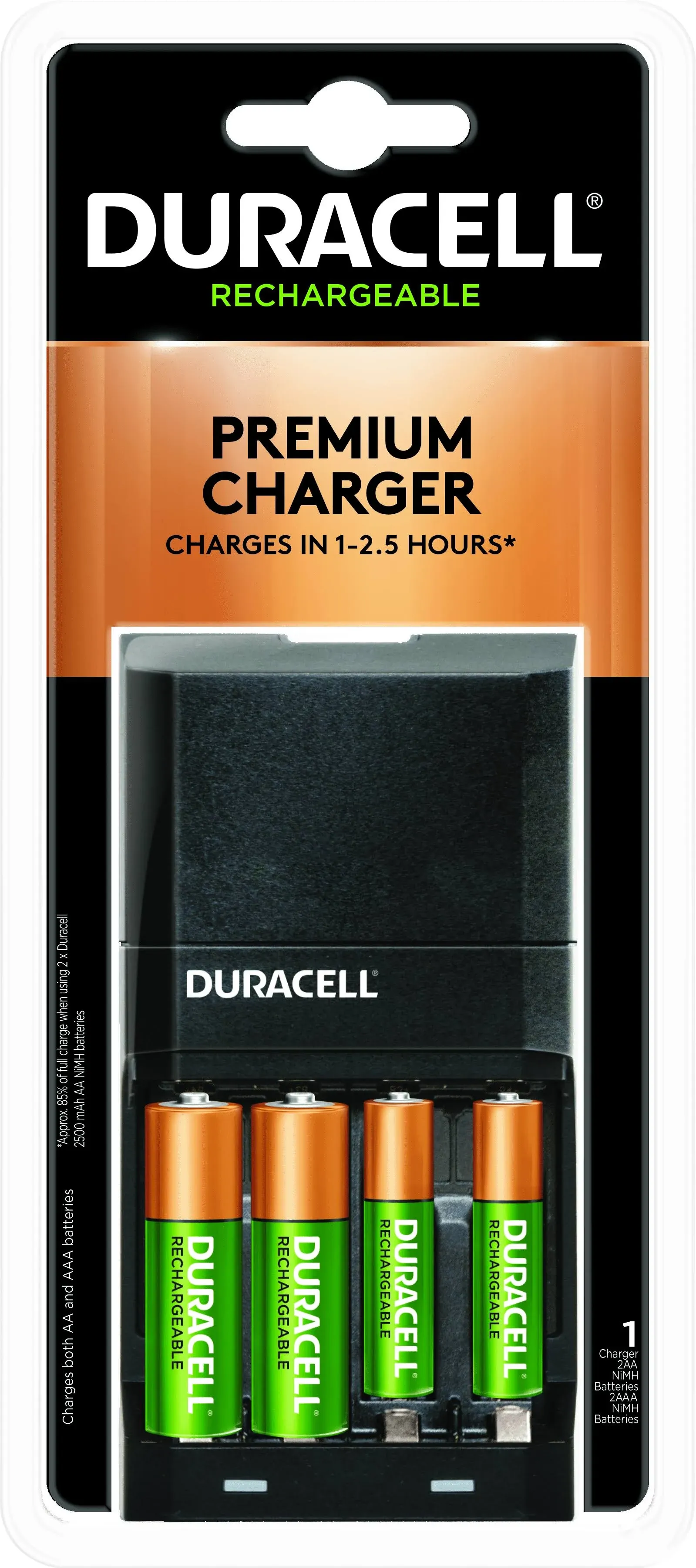 Duracell Rechargeable Ion Speed 4000 AA & AAA Battery Charger, Includes 2 AA + 2 AAA Rechargeable NiMH Batteries